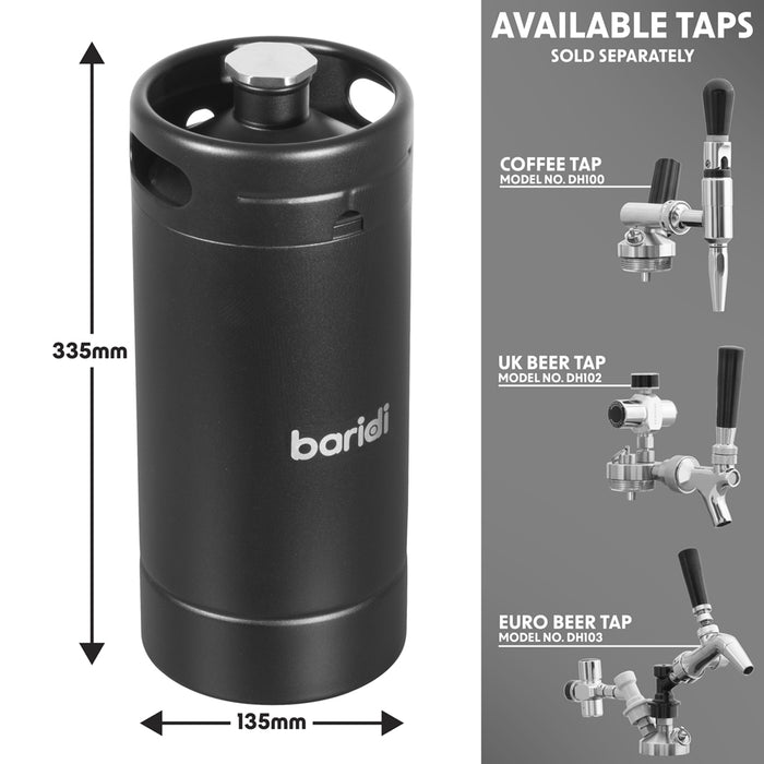 4L Matt Black Mini Growler Keg - Beer & Soft Drinks Dispenser Canister Barrel