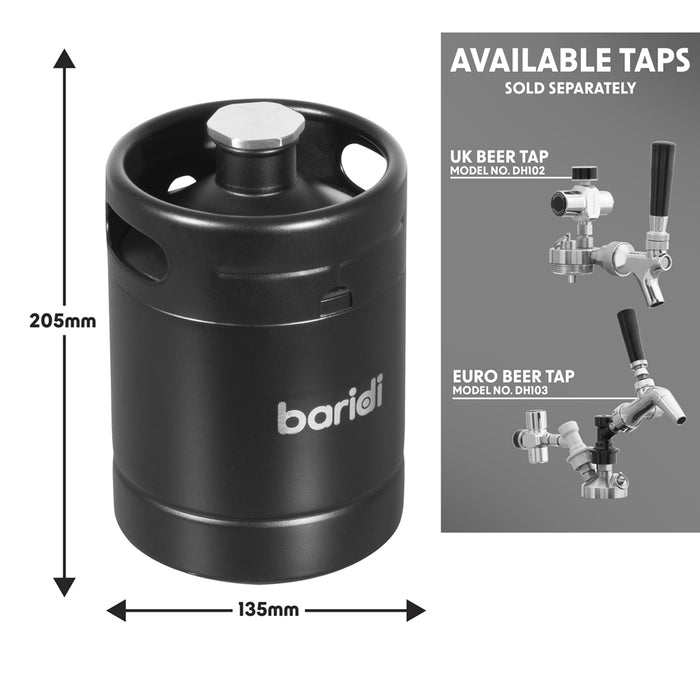 2L Matt Black Mini Growler Keg - Beer & Soft Drinks Dispenser Canister Barrel
