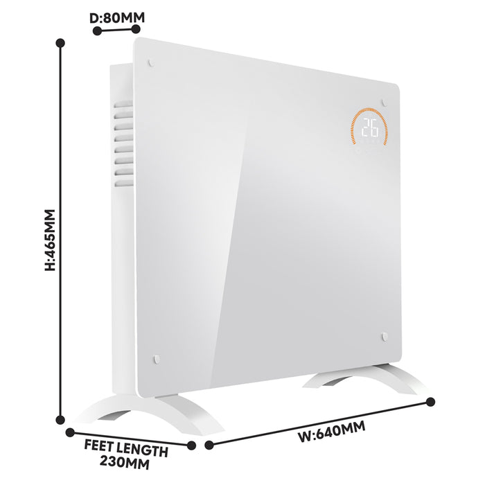 Electric White Glass Panel Heater - 1500W Smart Wi-Fi Wall Moutned Radiator