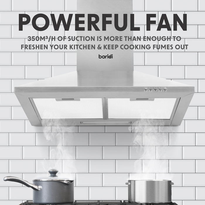 60cm STEEL Chimney Style Cooker Hood & Carbon Air Filters Kitchen Extractor Fan - LoopsDirect