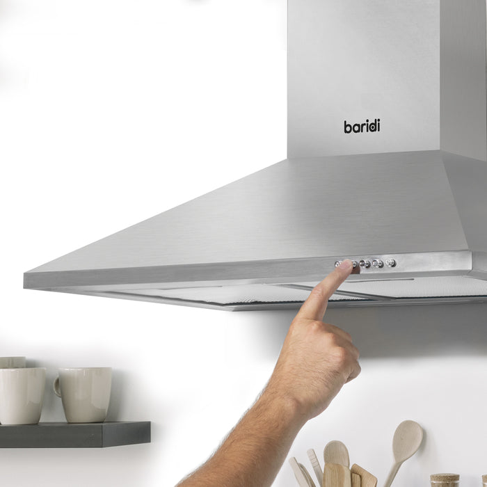 60cm STEEL Chimney Style Cooker Hood & Carbon Air Filters Kitchen Extractor Fan - LoopsDirect
