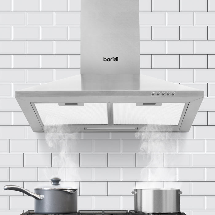 60cm STEEL Chimney Style Cooker Hood & Carbon Air Filters Kitchen Extractor Fan - LoopsDirect