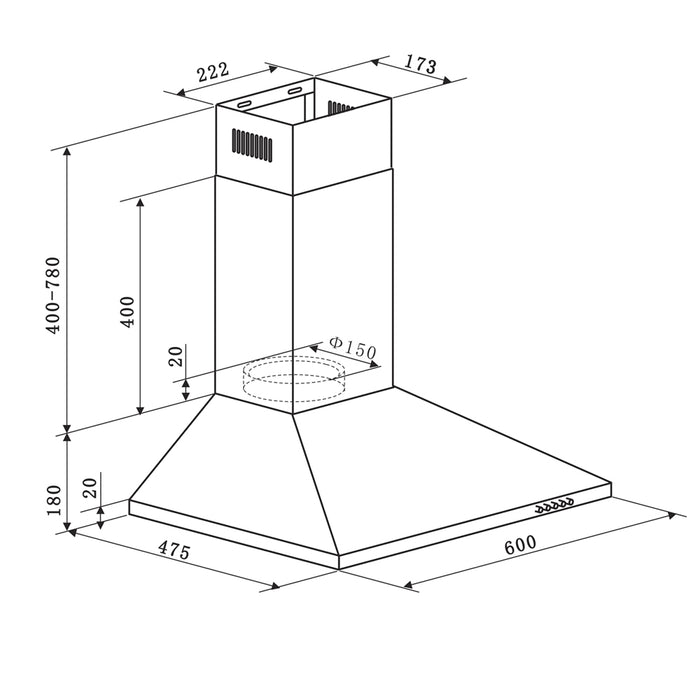 60cm STEEL Chimney Style Cooker Hood & Carbon Air Filters Kitchen Extractor Fan - LoopsDirect