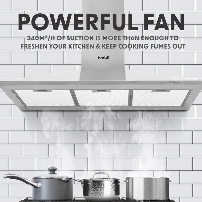 90cm STEEL Chimney Style Cooker Hood & Carbon Air Filters Kitchen Extractor Fan - LoopsDirect