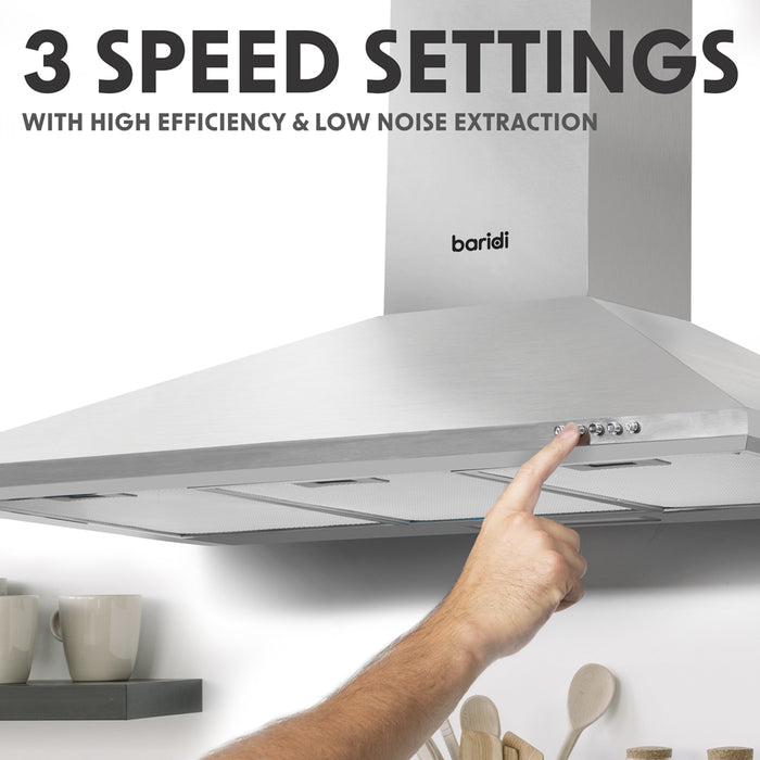 90cm STEEL Chimney Style Cooker Hood & Carbon Air Filters Kitchen Extractor Fan - LoopsDirect