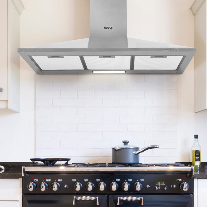 90cm STEEL Chimney Style Cooker Hood & Carbon Air Filters Kitchen Extractor Fan - LoopsDirect