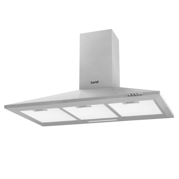 90cm STEEL Chimney Style Cooker Hood & Carbon Air Filters Kitchen Extractor Fan - LoopsDirect