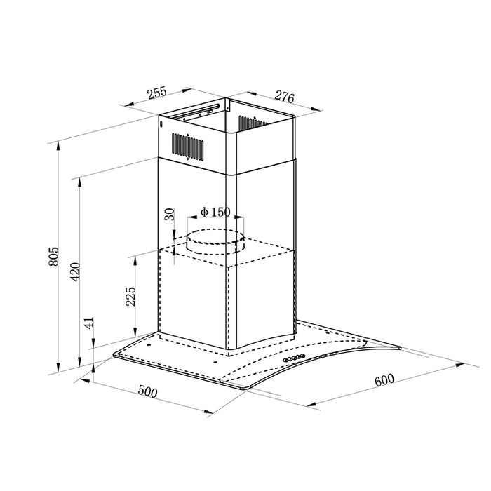 60cm Curved Glass & Steel Cooker Hood & Carbon Air Filters Kitchen Extractor Fan - LoopsDirect