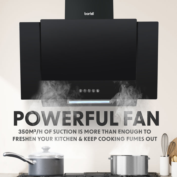 60cm Angled Black Glass Cooker Hood & Carbon Air Filters Kitchen Extractor Fan - LoopsDirect
