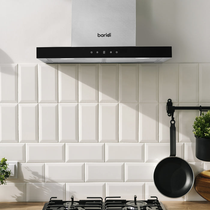 60cm STEEL Modern T Style Cooker Hood & Carbon Air Filters Kitchen Extractor Fan - LoopsDirect