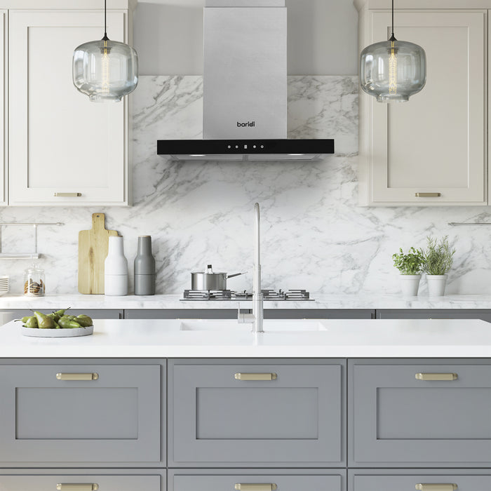 60cm STEEL Modern T Style Cooker Hood & Carbon Air Filters Kitchen Extractor Fan - LoopsDirect