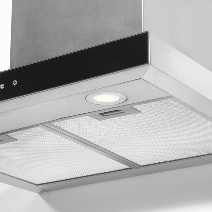 60cm STEEL Modern T Style Cooker Hood & Carbon Air Filters Kitchen Extractor Fan - LoopsDirect