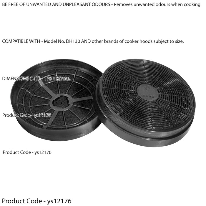 2 PACK Carbon Air Filters For Kitchen Cooker Hood Extractor Fan - 175mm x 35mm - LoopsDirect