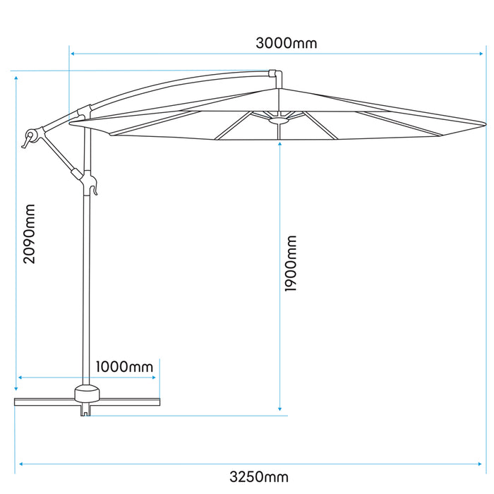 Easy Open 3m Banana Parasol Grey - Garden Dining Umbrella Patio Cover Canopy