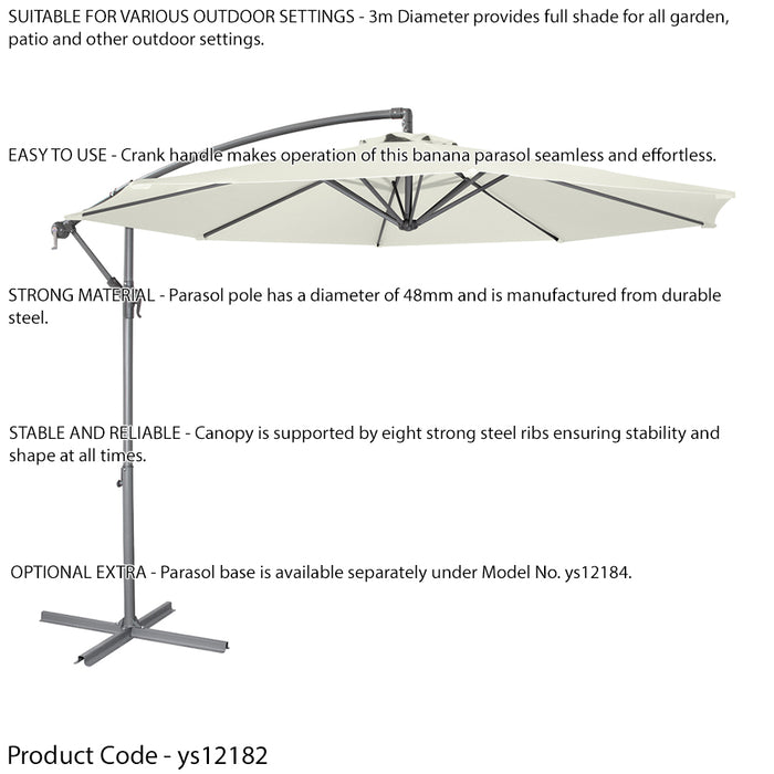 Easy Open 3m Banana Parasol Cream - Garden Dining Umbrella Patio Cover Canopy