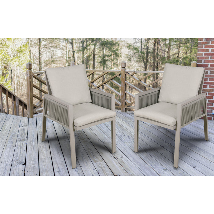 6 PACK Garden Dining Chairs & Armrests - Light Grey Aluminium & Rope - Outdoor