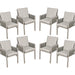 8 PACK Garden Dining Chairs & Armrests - Light Grey Aluminium & Rope - Outdoor