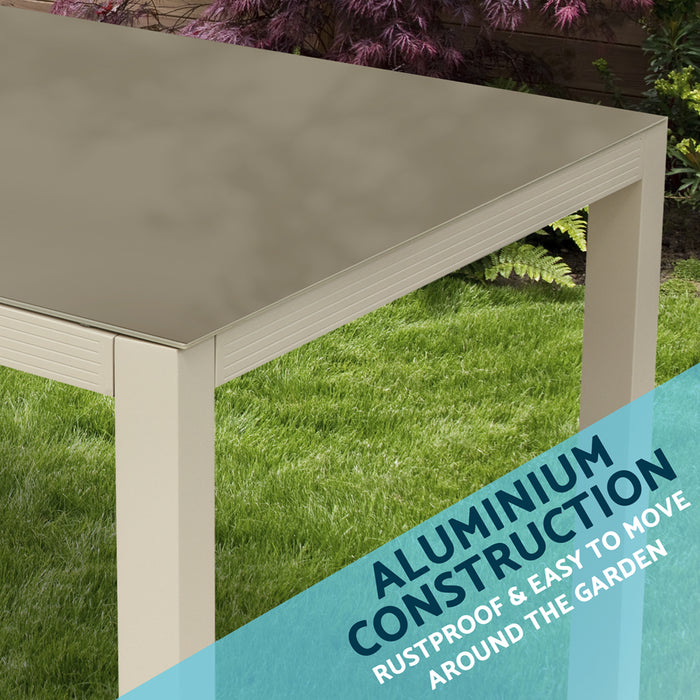 1.5m Garden Dining Table & Parasol Hole - Light Grey Aluminium Glass Top Outdoor