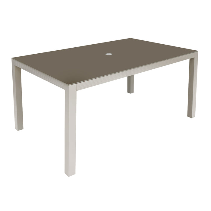 1.5m Garden Dining Table & Parasol Hole - Light Grey Aluminium Glass Top Outdoor - LoopsDirect