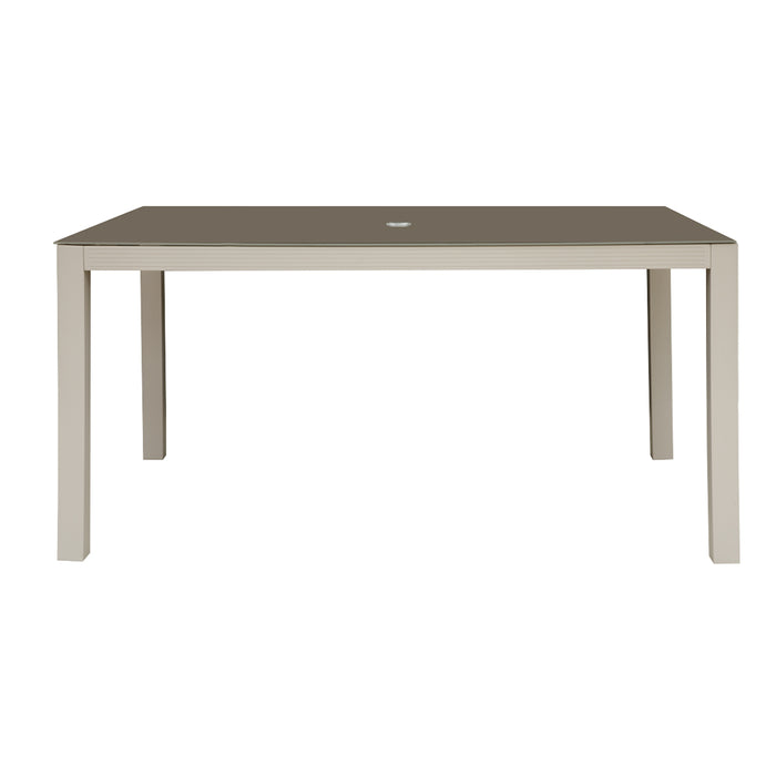 1.5m Garden Dining Table & Parasol Hole - Light Grey Aluminium Glass Top Outdoor