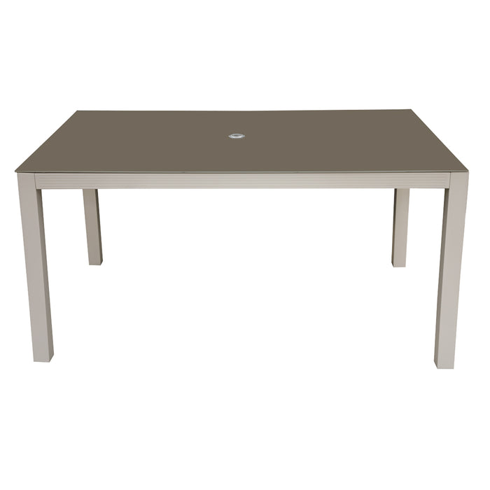 1.5m Garden Dining Table & Parasol Hole - Light Grey Aluminium Glass Top Outdoor