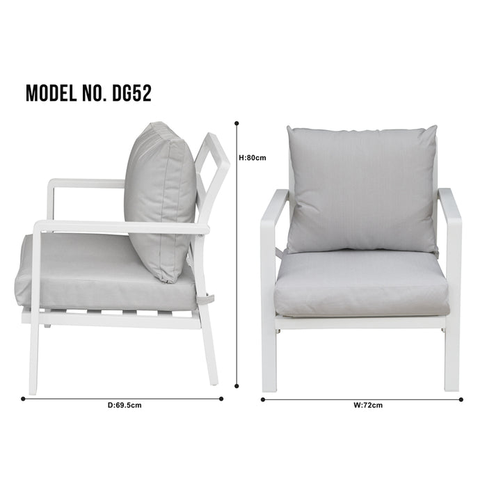 Premium 5 Seater Garden Coffee Table Set - White Aluminium Sofa & Grey Cushions