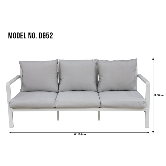 Premium 5 Seater Garden Coffee Table Set - White Aluminium Sofa & Grey Cushions - LoopsDirect