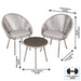 3pc Garden Bistro Set - Steel & Rope - Outdoor Dining Chair & Round Table Grey - LoopsDirect