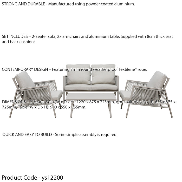 Premium 4 Seater Garden Coffee Table & Parasol Set Grey Aluminium Sofa Cushions - LoopsDirect