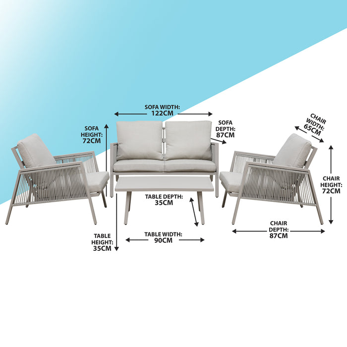 Premium 4 Seater Garden Coffee Table & Parasol Set Grey Aluminium Sofa Cushions