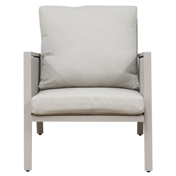 Premium 4 Seater Garden Coffee Table Set - 4pc Grey Aluminium Rope Sofa Cushions