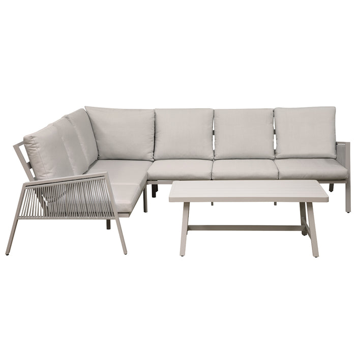 Premium 5 Seater Garden Coffee Table Set Outdoor Aluminium Rope Corner Sofa Grey - LoopsDirect