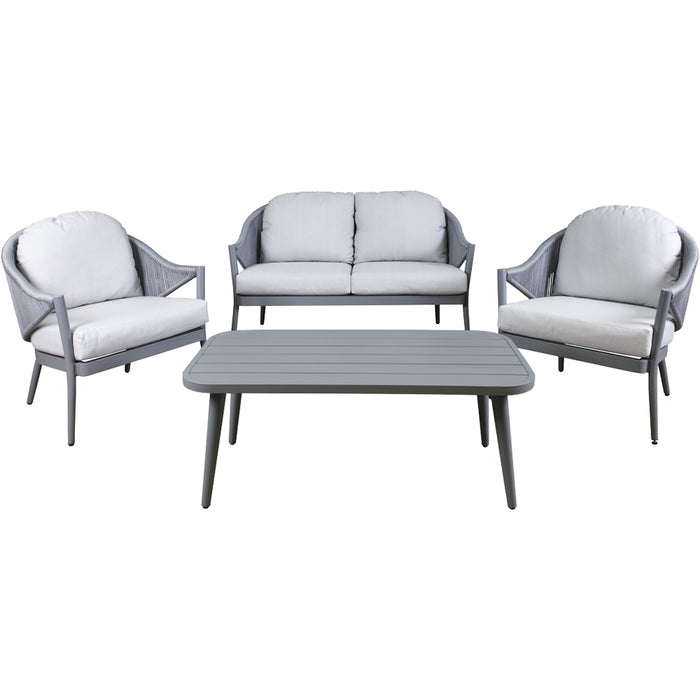 Premium 4 Seater Garden Coffee Table & Parasol Set Grey Aluminium Sofa & Chairs