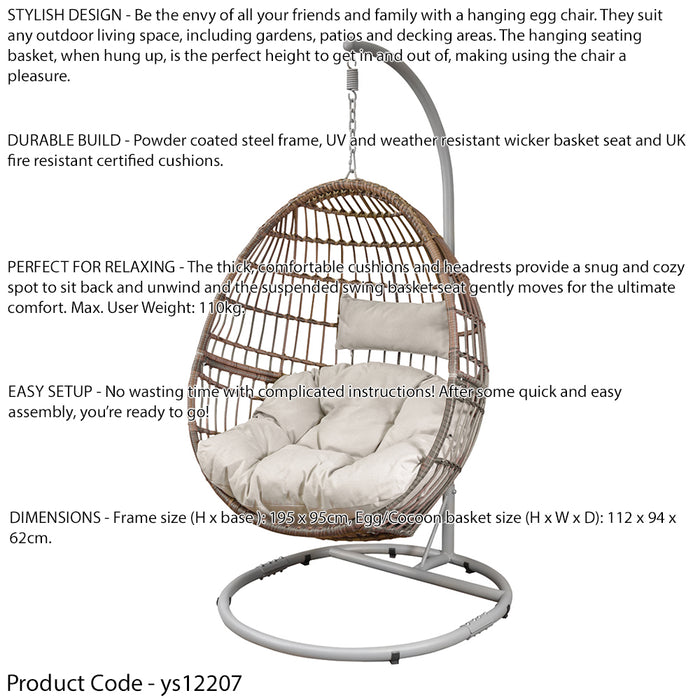 Premium Single Hanging Garden Egg Chair - Wicker Rattan - Outdoor Swing Cocoon