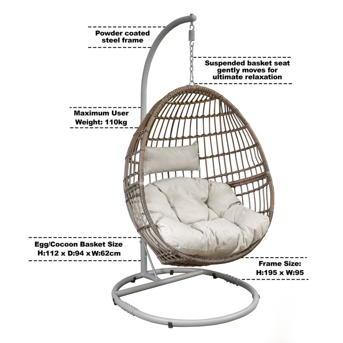 2pc Garden Hanging Egg Chair Set - Rattan Wicker - Single & Double Outdoor Swing - LoopsDirect