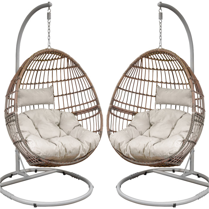 2 PACK Premium Single Hanging Garden Egg Chair - Wicker Rattan - Swing Cocoon