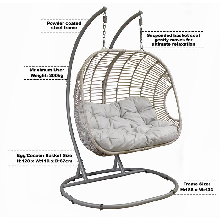 2pc Garden Hanging Egg Chair Set - Rattan Wicker - Single & Double Outdoor Swing