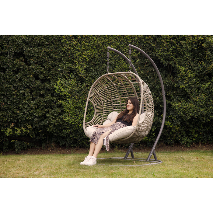 Premium Double Hanging Garden Egg Chair - Wicker Rattan - Outdoor Swing Cocoon