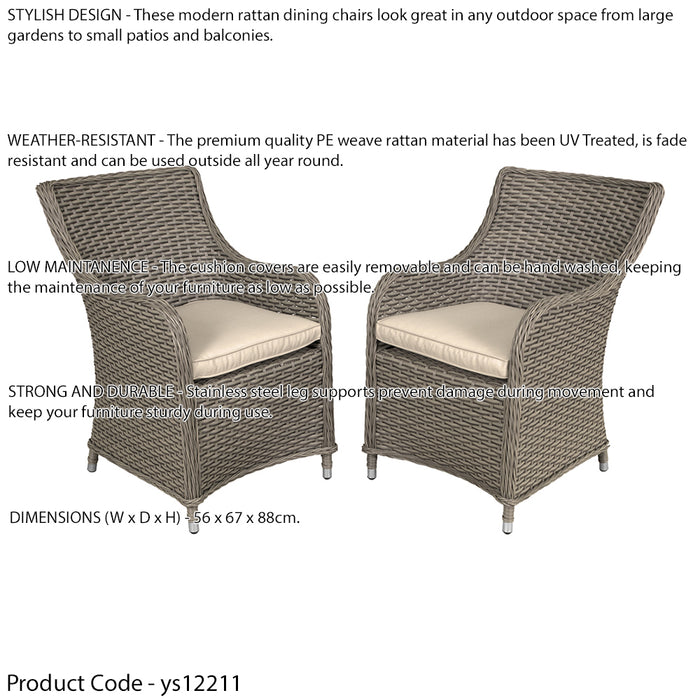 2 PACK Rattan Wicker Garden Dining Chair Set & Cushions - Brown Outdoor Seating