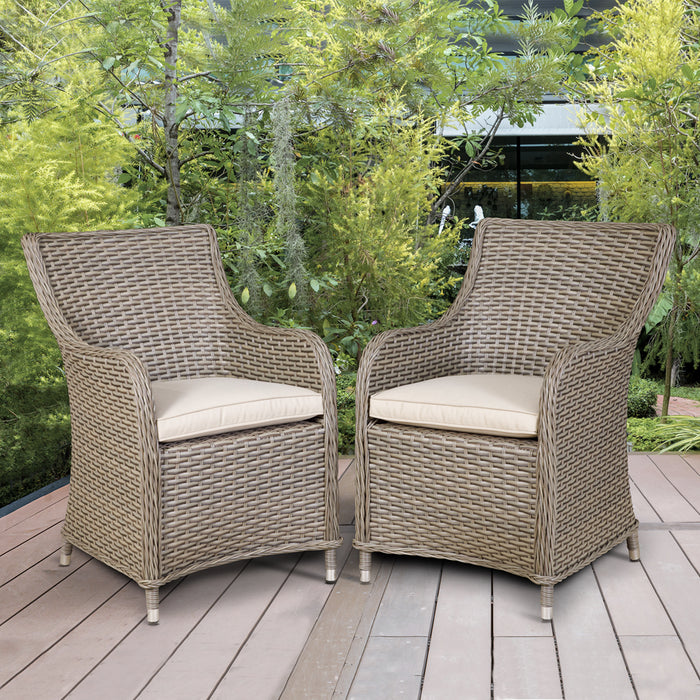 2 PACK Rattan Wicker Garden Dining Chair Set & Cushions - Brown Outdoor Seating