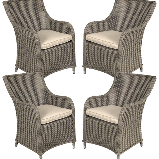 4 PACK Rattan Wicker Garden Dining Chair Set & Cushions - Brown Outdoor Seating