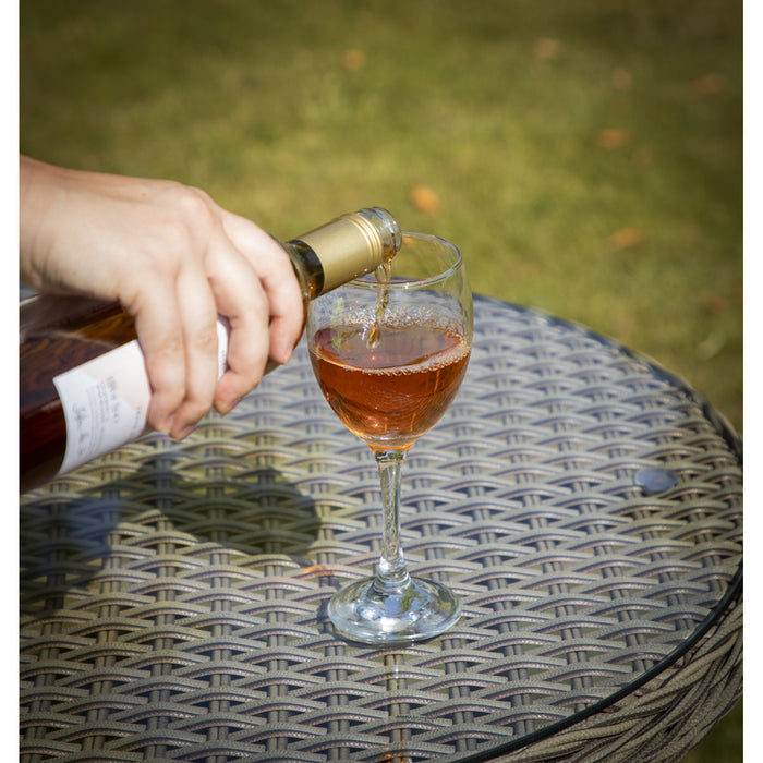 70cm Round Rattan Wicker Garden Bistro Table - Brown & Glass Outdoor Side Table - LoopsDirect