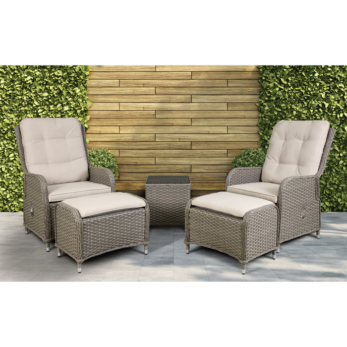 6pc Garden Reclining Bistro Set - Rattan Wicker - Outdoor Chairs & Coffee Table