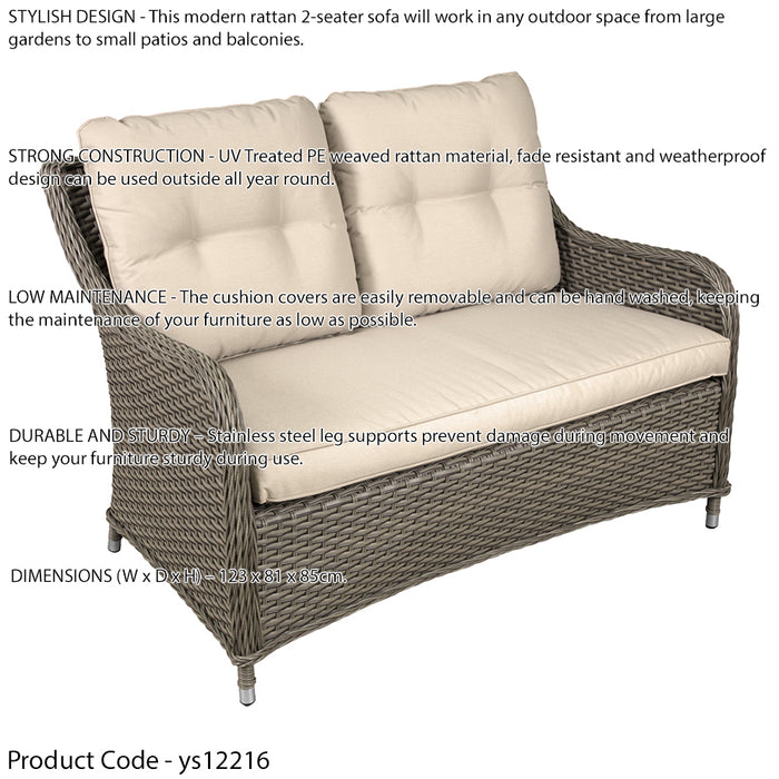 Premium 2 Seater Garden Coffee Table Set - 2pc Rattan Wicker Sofa Chair Cushions