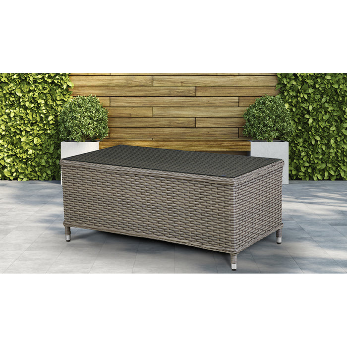 108cm Outdoor Coffee Table - Rattan Wicker & Glass Top - Garden Bistro Dining