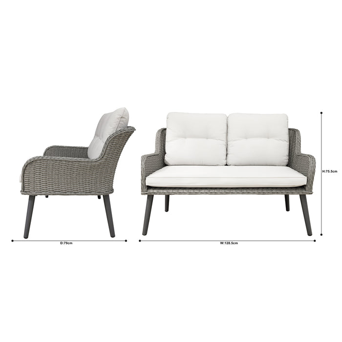 2 PACK 2 Seater Grey Rattan Wicker Garden Sofa & Cushions Outdoor Dining Lounge - LoopsDirect