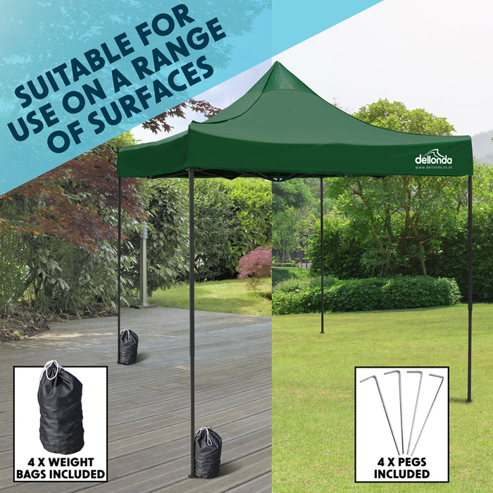 2x2m Pop-Up Gazebo & Side Walls Set GREEN - Strong Outdoor Garden Pavillion Tent - LoopsDirect