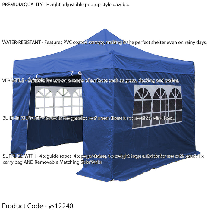 3x3m Pop-Up Gazebo & Side Walls Set BLUE - Strong Outdoor Garden Pavillion Tent - LoopsDirect