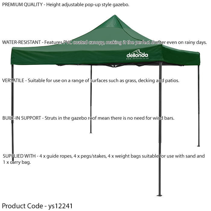 3x3m Pop-Up Gazebo & Side Walls Set GREEN - Strong Outdoor Garden Pavillion Tent - LoopsDirect