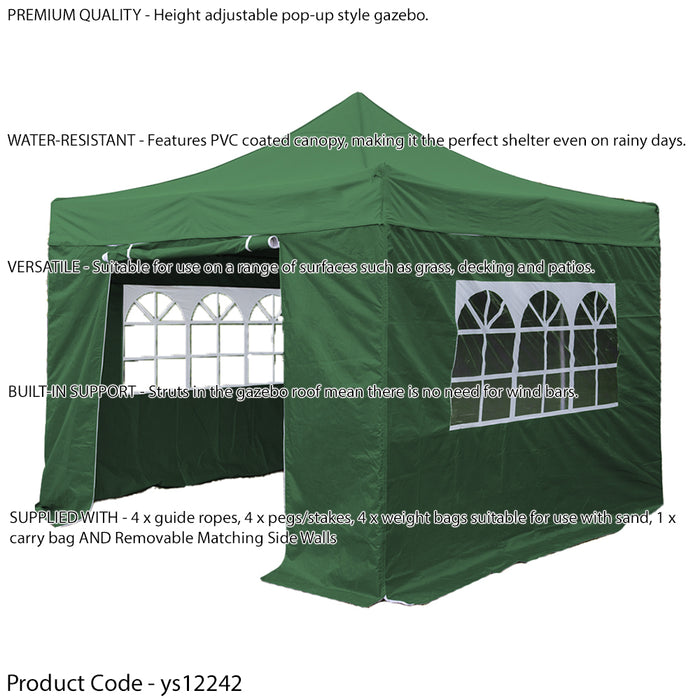 3x3m Pop-Up Gazebo & Side Walls Set GREEN - Strong Outdoor Garden Pavillion Tent